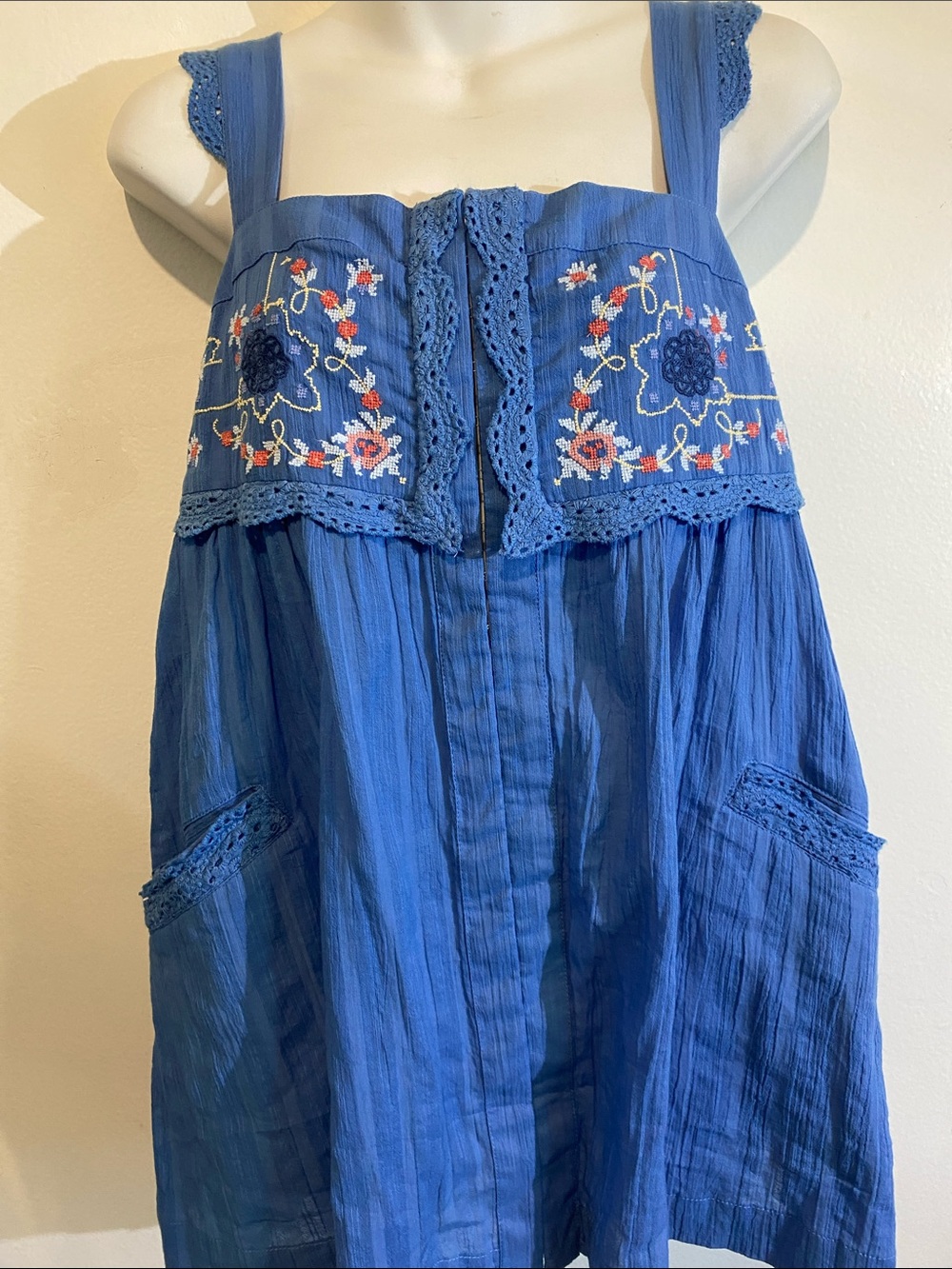 Free People Royal Blue Crochet-Trim Sundress
